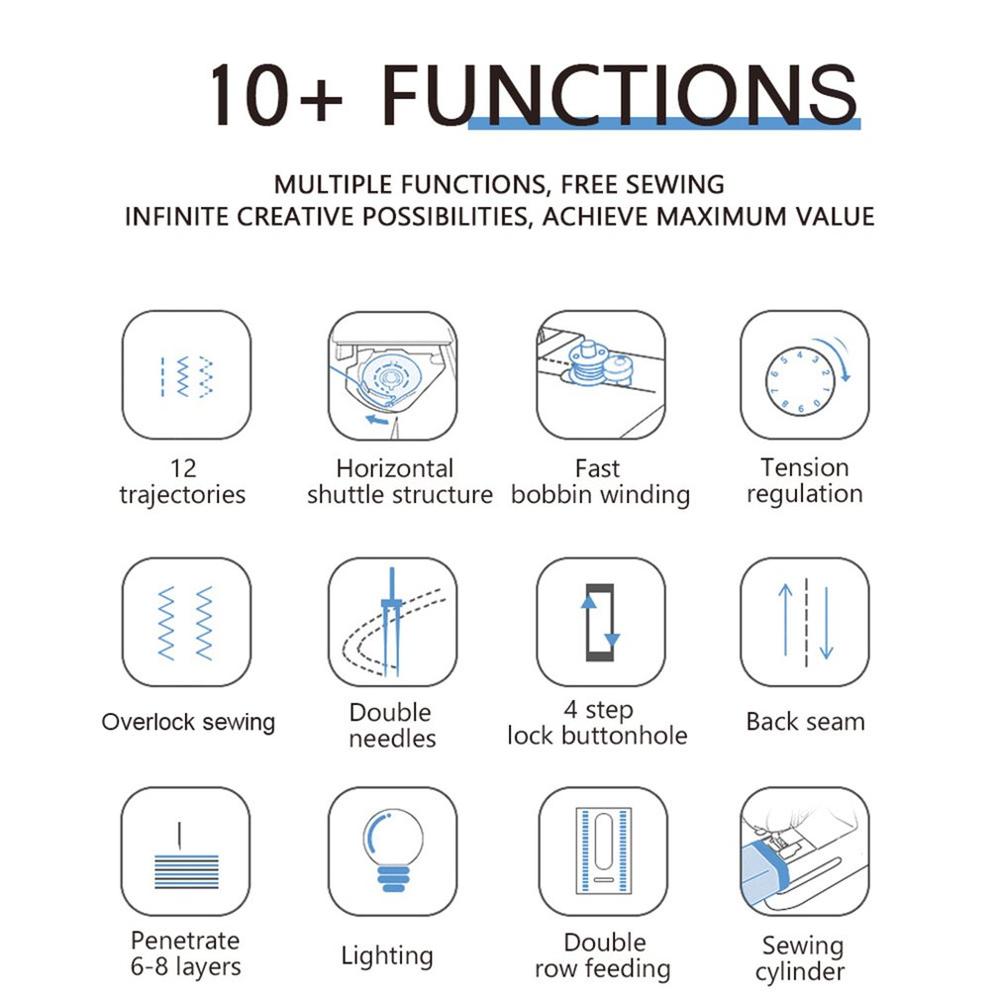 US/EU Plug Sewing Machine Mini Multi-function Dual-needle Sewing Machine With Foot Pedal Household Multi-Function Electric