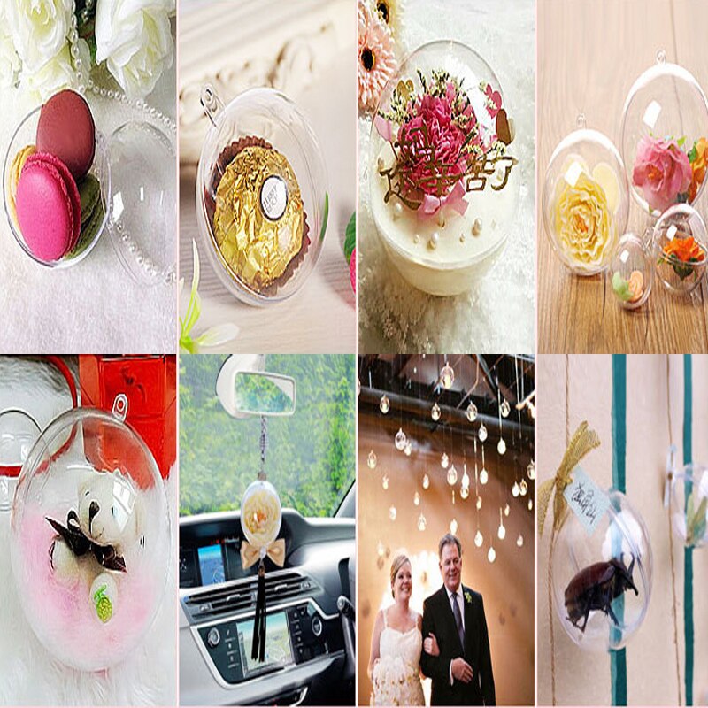 4-16cm Transparent Plastic Fillable Baubles Hollow Round Ball Eternal Flower Ball Wedding Valentine Christmas Decoration