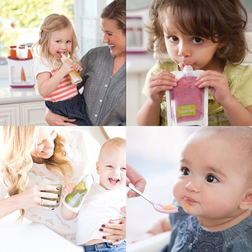 Single Use Food Pouch Packaging Squeeze Plastic Smoothie Squeeze Bags Refillable Fresh Storage Bag Lid Baby food storage box