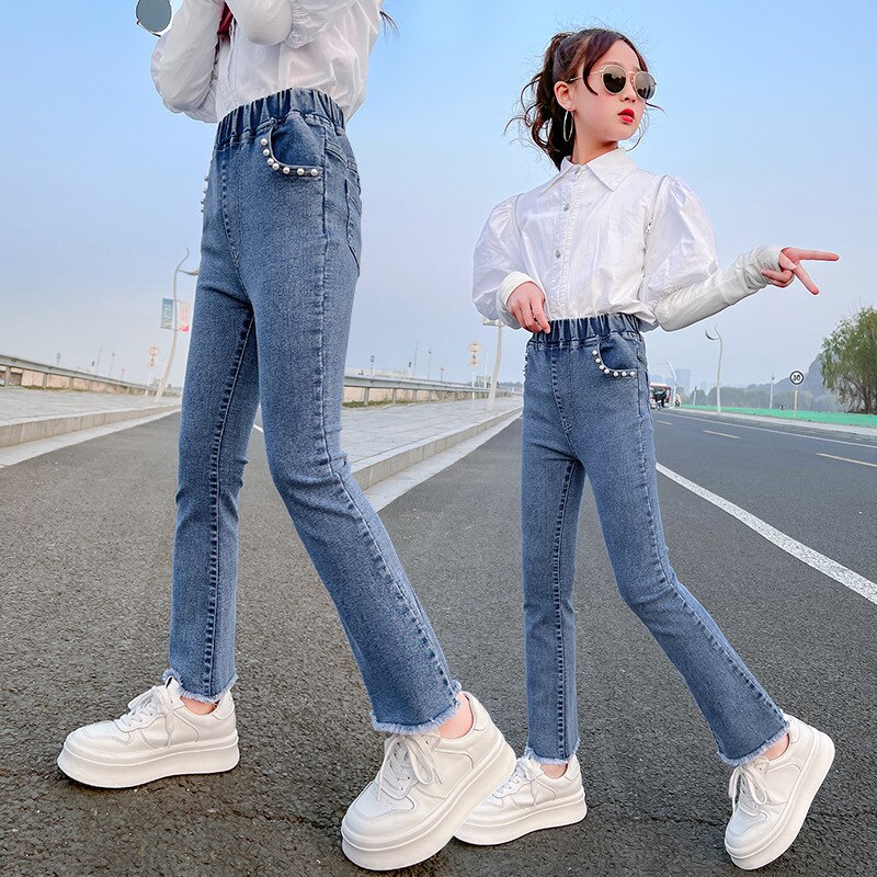 Pantalones vaqueros ajustados para niñas, ropa de parte inferior lisa, primavera y otoño, 4, 5, 7, 9, 11, 13 años: 3