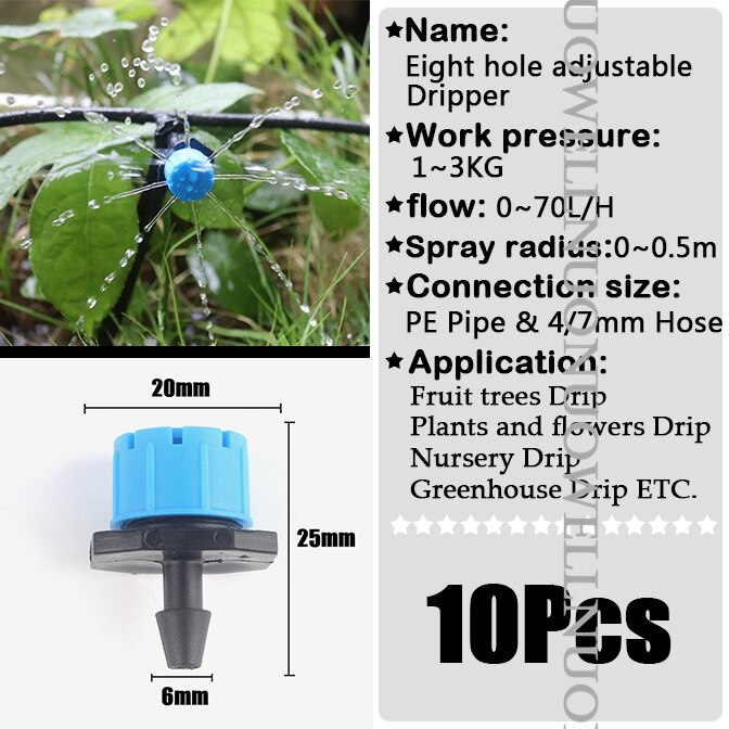 10 ~ 300Stck Einstellbare Gargen Tropf Bewässerung Tropf H PP Kunststoff 8 Löcher Strahler Anti-Verstopfen terrasse Bewässerung Sprinkler: Blau 10Stck