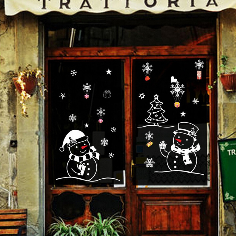 Kerst Muursticker Woonkamer Xmas Kerstman Sneeuwpop Elanden Stickers Venster Showcase Glas Decor Poster Decoratieve Films