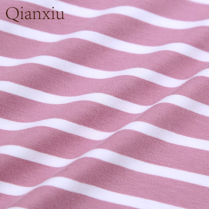 Spring Autumn Women Casual Striped pajama sets Female short sleeve Round Collar T shirt & Pants Ladies Cotton Sleepwear suit