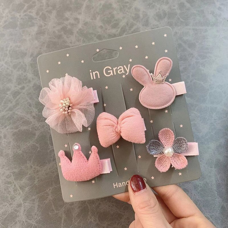 5 pçs/set bonito crianças clipes de cabelo do bebê flor crianças menina arcos coroa hairpin haarspeldfes barrettes da criança do bebê acessórios para o cabelo: pink rabbit