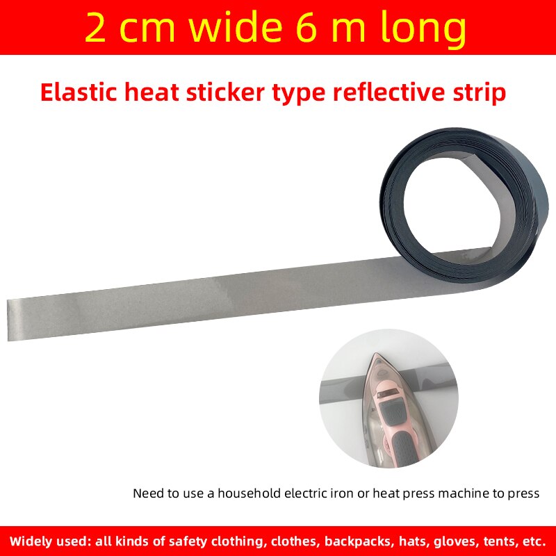 Elastisk varmeoverførsel vinyl film høj synlighed sikkert sølv reflekterende materiale diy tape stryge på stof tøj: 20 mmx 6 meter