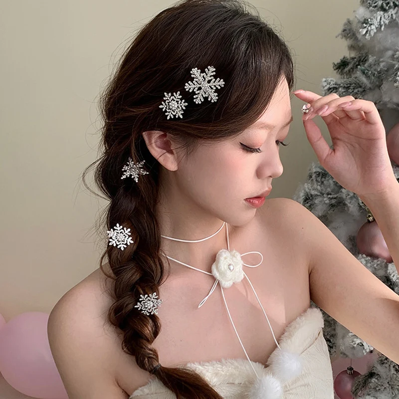 Pinces à cheveux flocon de neige en strass, épingle à cheveux en cristal pour femmes, Barrette de mariage, ornements de noël, accessoires pour cheveux, 1/5 pièces