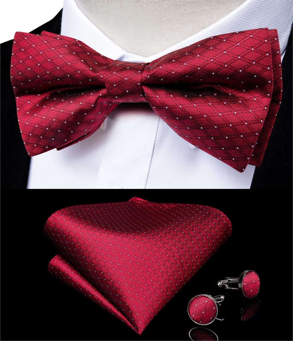 Formal dress Red Striped Paisley Wedding Bowtie Men Bow Tie set Butterfly Tie Pocket Square Cufflinks Cadeau Homme DiBanGu: HL-0139