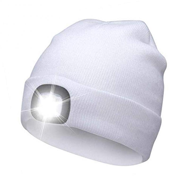 Adisputent Winter Unisex Warmer Knit Cap Hat Button Battery LED Beanie Cap LED Spot light hat LED light headlights 8: White