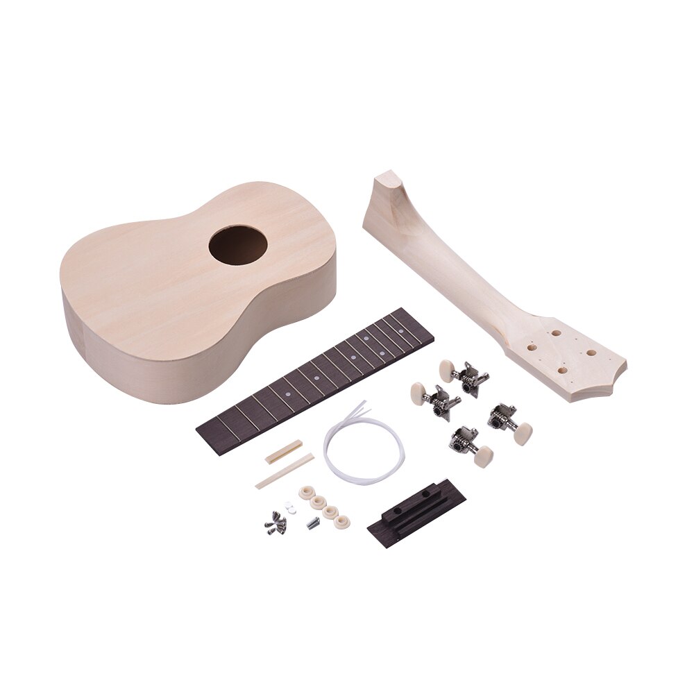 21 tuuman keskeneräinen tee-se-itse ukulele ukulele setti lehmuspuusta valmistettu runko ja kaula, muovinen otelauta ja talla, nailonkielet ukulele-harrastukseen: Tyyli 2