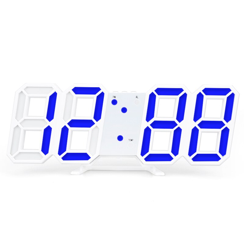 3D LED Digital Clock Snooze Bedroom Desk Alarm Clocks Hanging Wall Clock Calendar Thermometer Home Decor: Blue