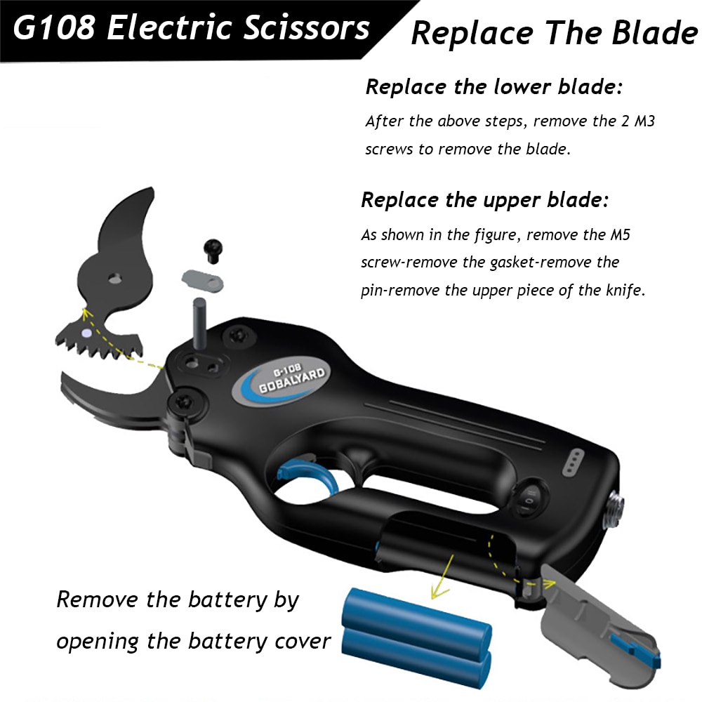 Un câble de 1.8m / 70.87 pouces peut être utilisé avec une batterie de 7.2V-12V, adapté aux nouveaux ciseaux électriques