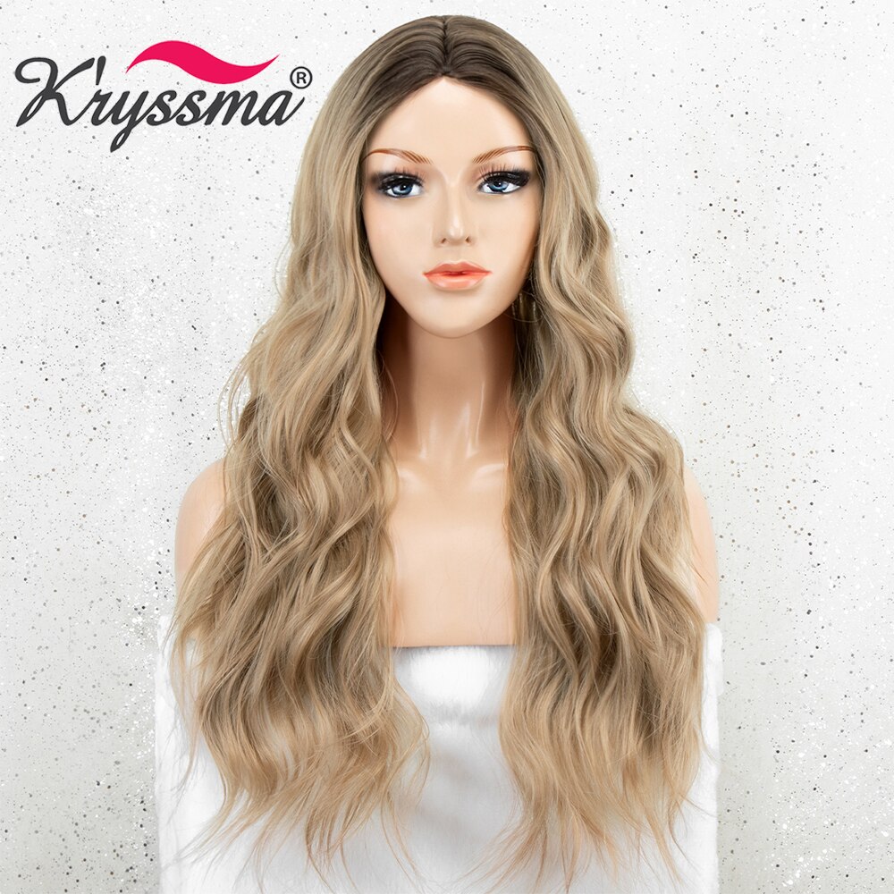Kryssma Ombre Blonde Wigs Long Wavy Synthetic Wigs For Women Cosplay Wigs Blonde Wig Mixed Black Heat Resistant Fiber Hair: CYM108 / 22 inches