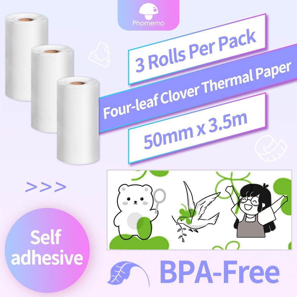 M02 Zelfklevende Thermisch Papier Bpa Gratis Afdrukken Thermische Foto Sticker Rolling Papier Voor Phomemo M02/M02S/m02Pro Mini Printer: Four-Leaf Clover