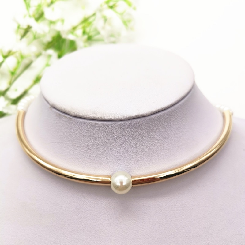 JCYMONG Gesimuleerde Pearl Chain Choker Ketting Voor Vrouwen Goud Zilver Kleur Gebogen buis Ketting Mode-sieraden
