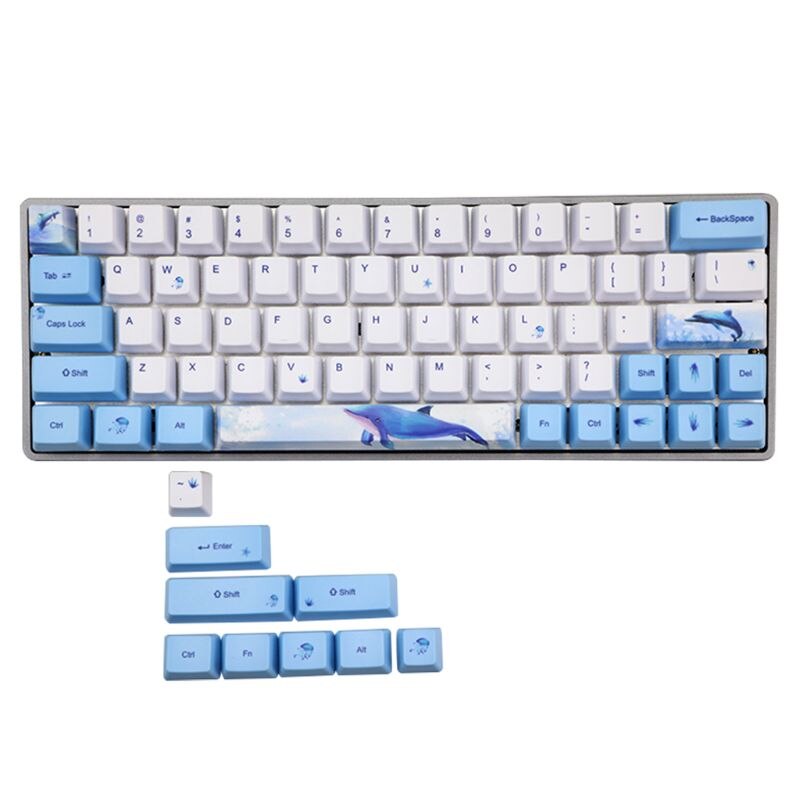 PBT Keycap Set - Dye-Sublimation Whale & Ink Plum - OEM Profile - For GH60 GK64 Mechanical Keyboards: Whale