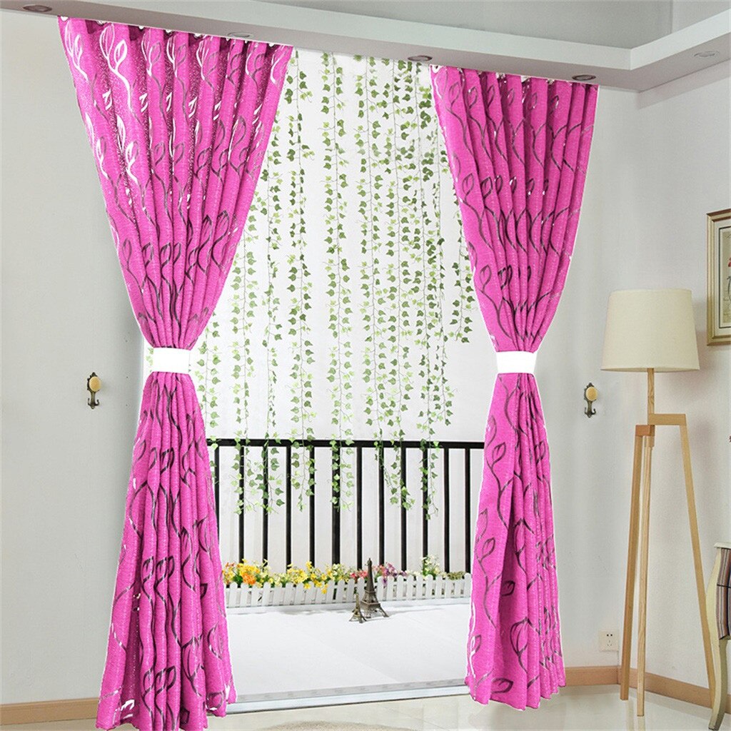 Embroidered Floral White Tulle Window Screen Curtain for Living Room Bedroom Luxury Sheer Voile Curtain Blind Drapes Door Decor: Hot Pink-1PC