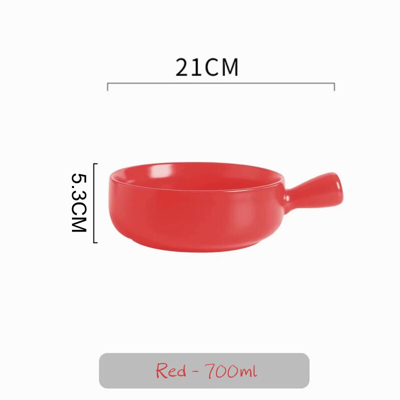 Nordic Ceramic Salad Bowl Single Handle Breakfast Cereal Fruit Bowl Solid Color Dessert Soup Noodle Bowl Microwave Oven Special: red