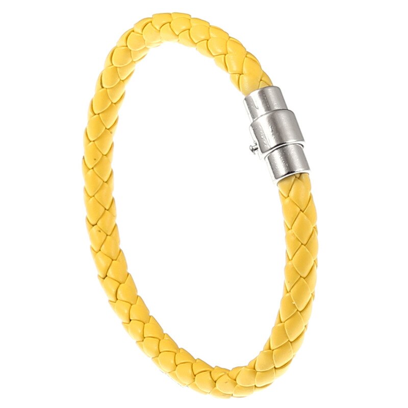 Noter flätat läderarmband herr 5 färger berlock brazalete för hombre pu armband för män casual smycken: Gul