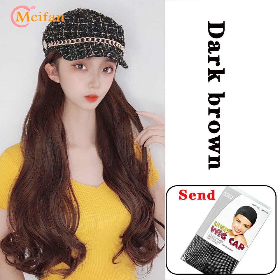 MEIFAN Synthetic Long Wavy Curly Beret Hat Wig Hair Extensions Travel Cadet Hat Retro Octagonal Beret Cap Party Wig: XXF138-2-33