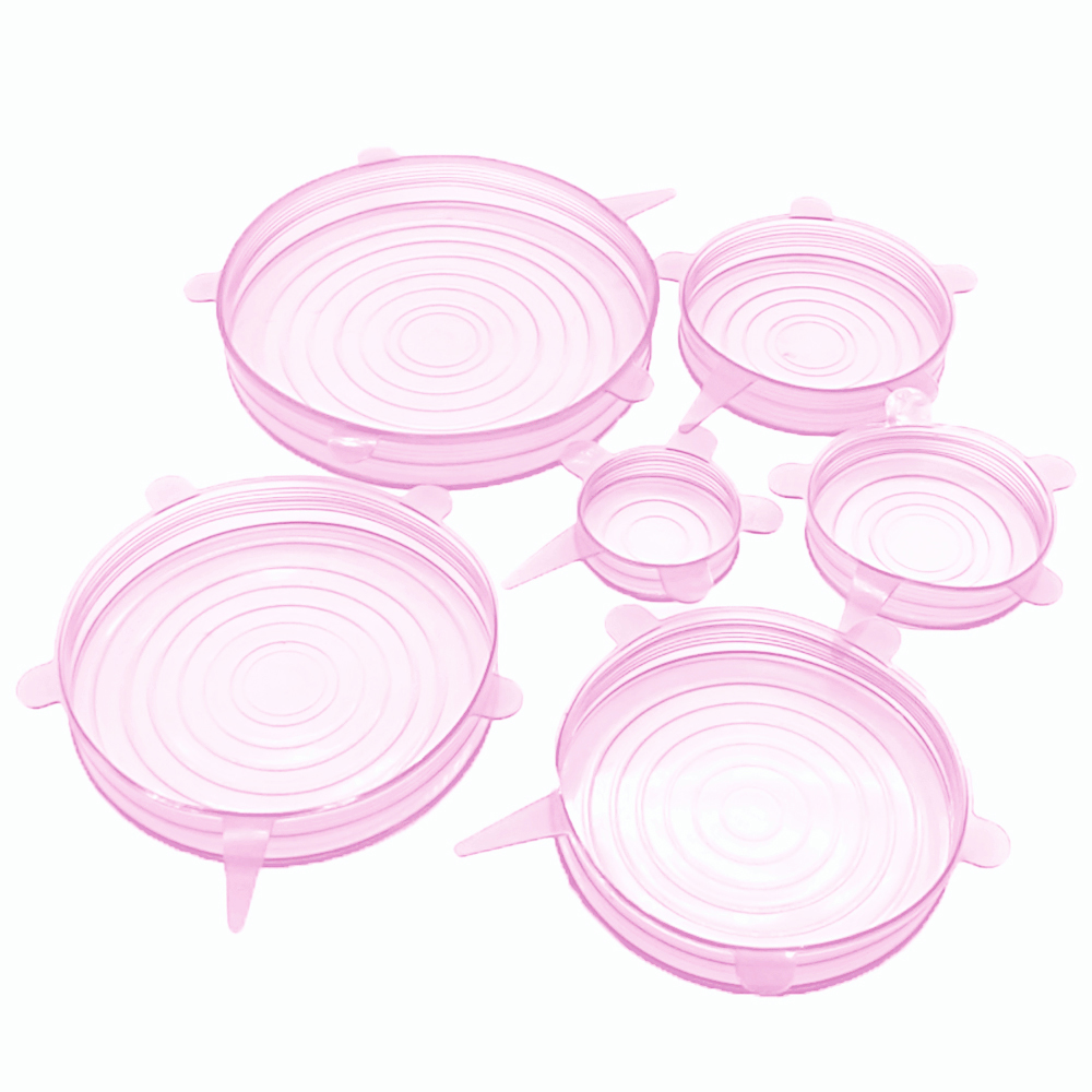 6 Pieces/Set Reusable Silicone Food Seal Wrap Square Shape Silicone Stretch Lids Keeping Food Fresh Cover Bowl Pot Lid: Round Pink