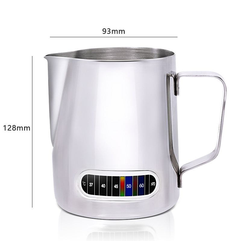 Stainless Steel Milk Frothing Pitcher - With Built-In Thermometer Perfect for Milk Frothers, with Internal Measurement (600ml)