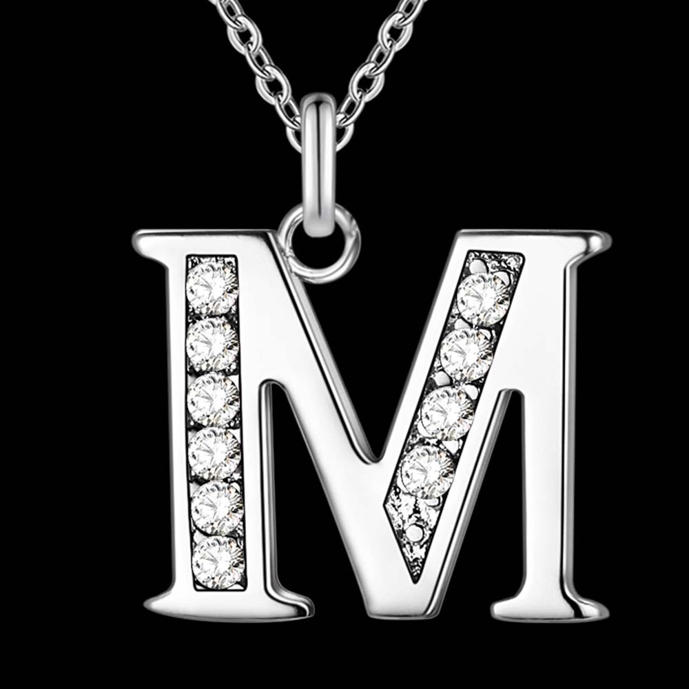 Letter A-S silver plated Necklace, Stamp 925 silver jewelry Pendant /XYLQNNAG XYLQNNAG: M