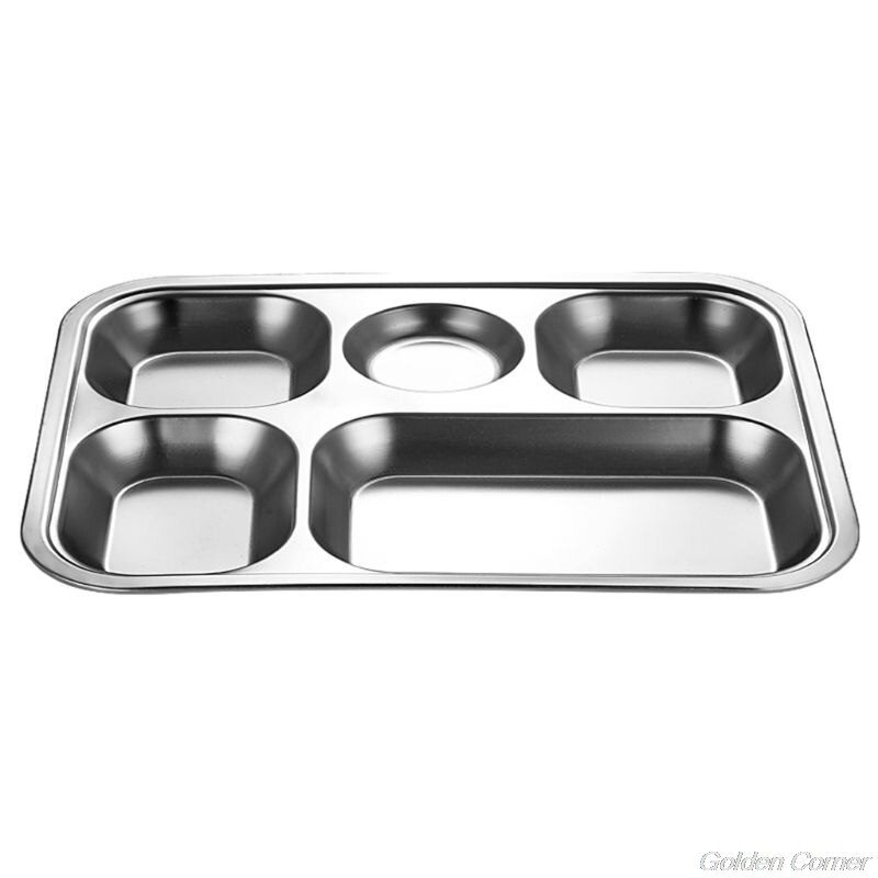 Rvs Verdeeld Dinner Tray Lunch Container Voedsel Plaat Voor School Kantine 3/4/5 Sectie J12 21