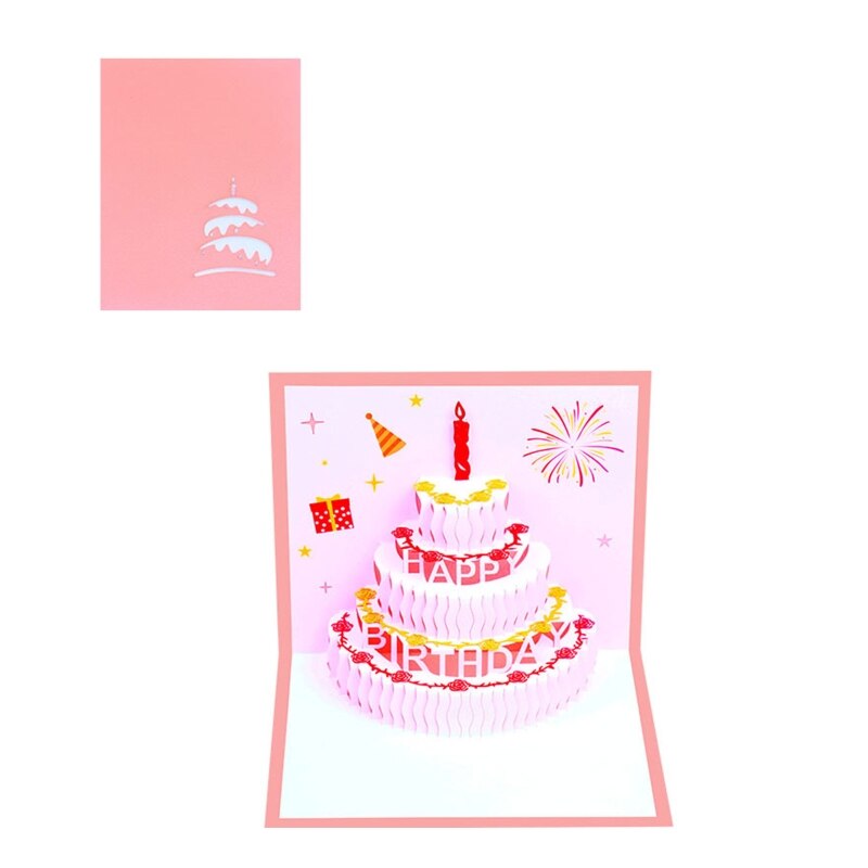 517E Happy Birthday Cake 3D Pop Up Greeting Cards with Envelope for Wife Girlfriend Mom Boy Girl Friend Family Teacher: Pink