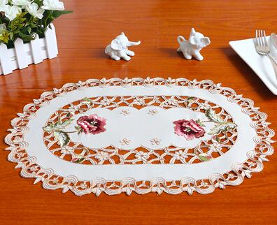 Oval spetsbroderi bord bordsunderlägg underlägg tyg kopp fat teunderlägg jul bordstablett doily kök bröllopstillbehör: Beige 4