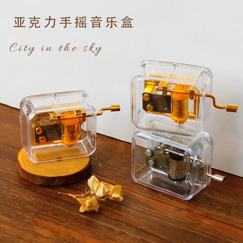 Mini Transparent Hand-Cranked Clockwork Metal Movement Music Box Music Box