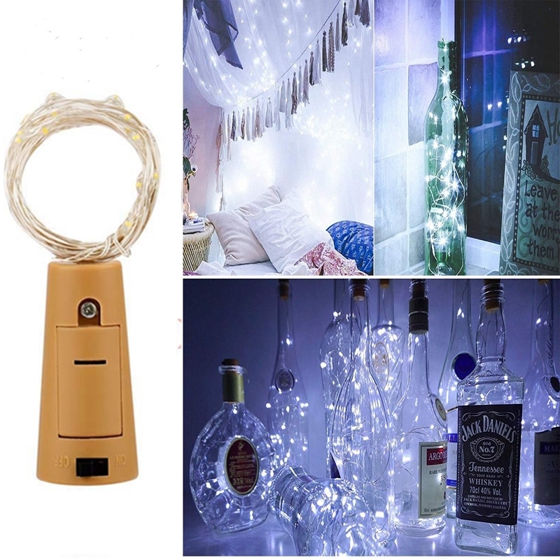Lyssnor vinflaske med kork 2m 20 led flaske lys batteri kork til fest bryllup jul halloween havedekoration