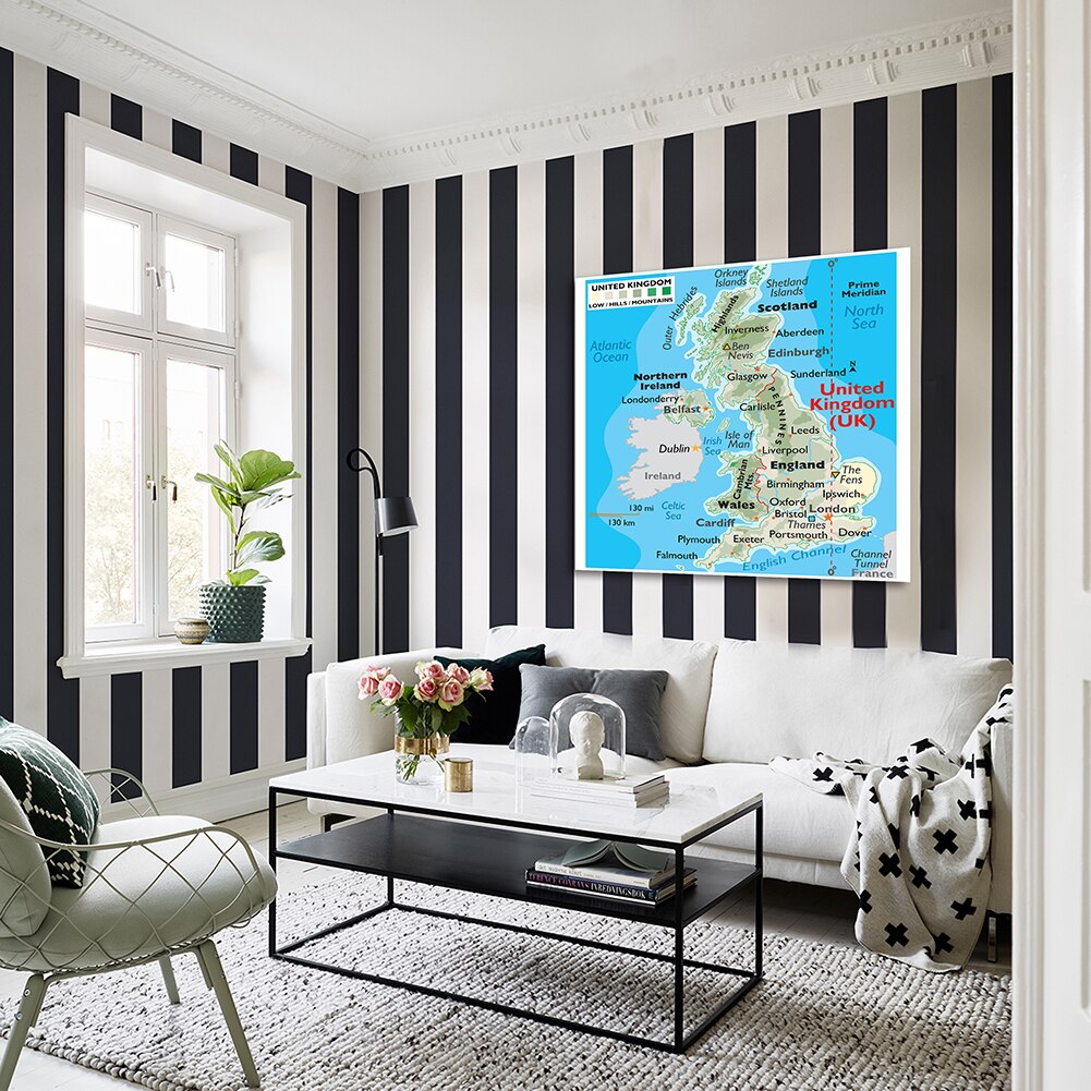 150*150cm The United kingdom Terrain Map Vinyl Canvas Painting Large Wall Poster Classroom Home Decoration School Supplies