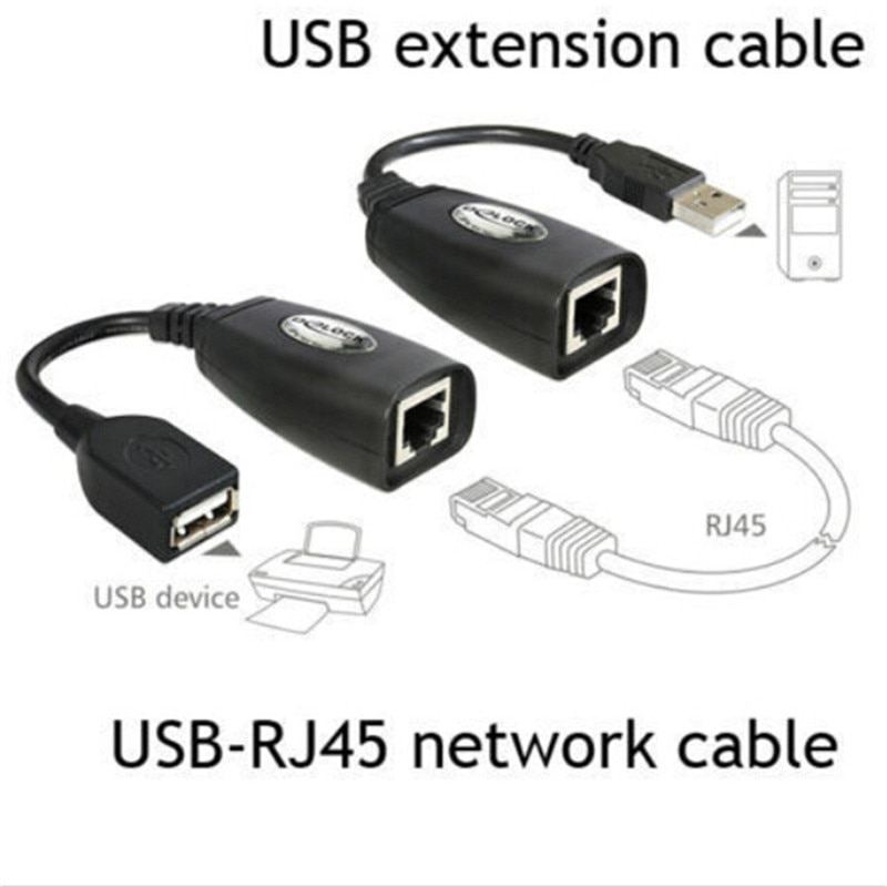 USB 2.0 Male To Female Cat6 Cat5 Cat5e 6 Rj45 LAN Ethernet Network Extender Extension Repeater Adapter Converter Cable: Default Title