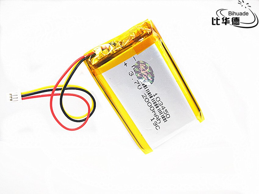 JST PH 1.0mm 3 pin Good Qulity 3.7V,2000mAH 103450 Polymer lithium ion / Li-ion battery for tablet pc BANK,GPS,mp3,mp4