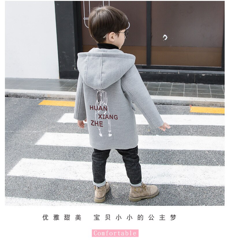 Manteau en laine pour garçons vêtements pour enfants hauts automne hiver vêtements pour adolescents pardessus en laine pardessus enfants manteau à capuche veste enfant manteaux