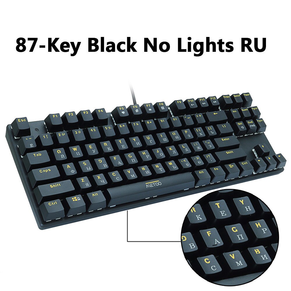 METOO Mechanical Keyboard USB Wired Backlit Gaming keyboard Anti-ghosting Blue Red Brown Switch for pc Game Laptop PC Russian: 87no light black RU / Blue Switch