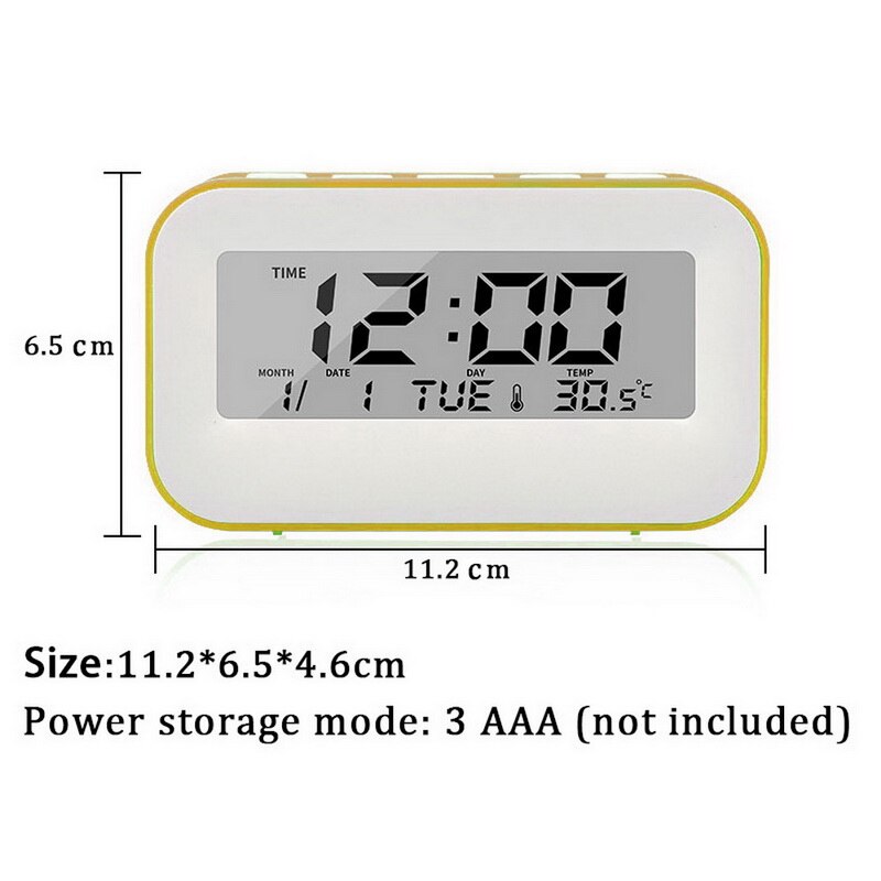 1pc Mute Digital Alarm Clock With Snooze Fuction Weather Night Light Adjustable Alarm Misic Sounds Backlight Display: yellow