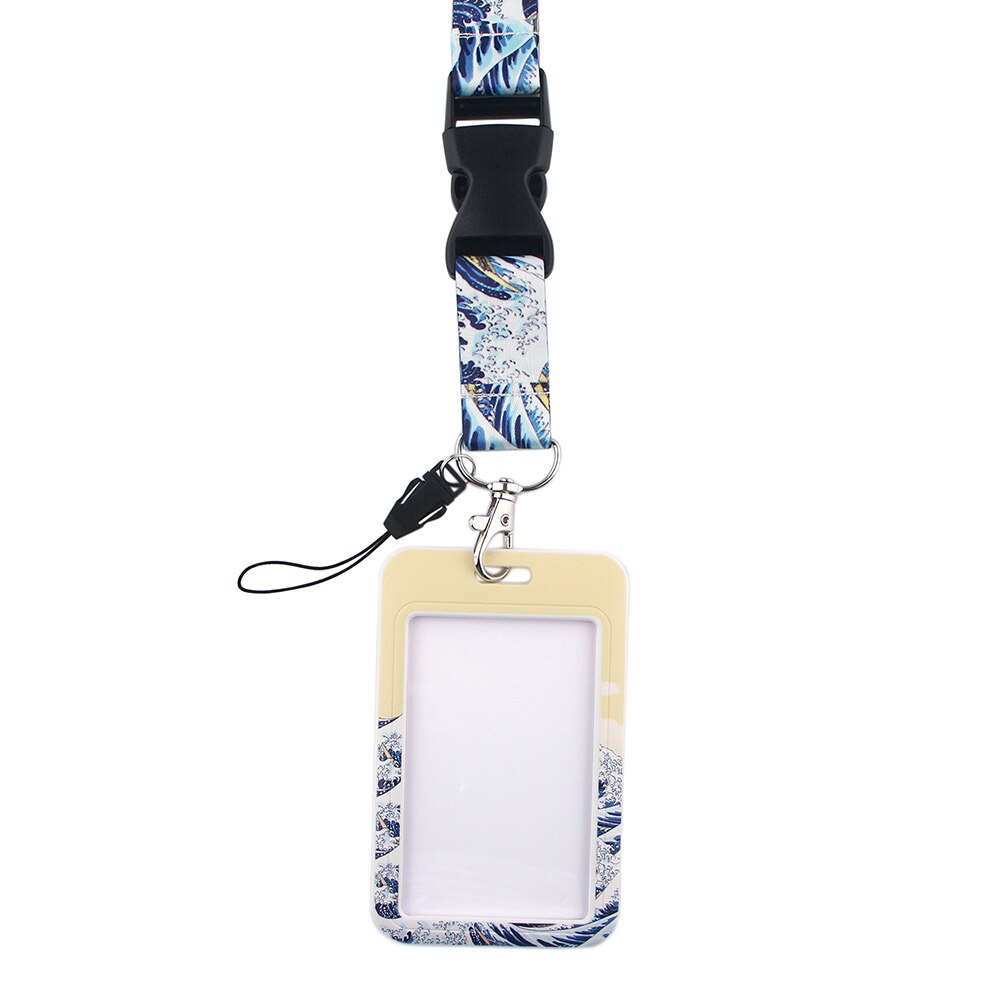 YL27 Japanese Waves Art Key Lanyards ID Badge Holder Neck Strap Card Cover Key Chain Hang Rope Key Rings Friends