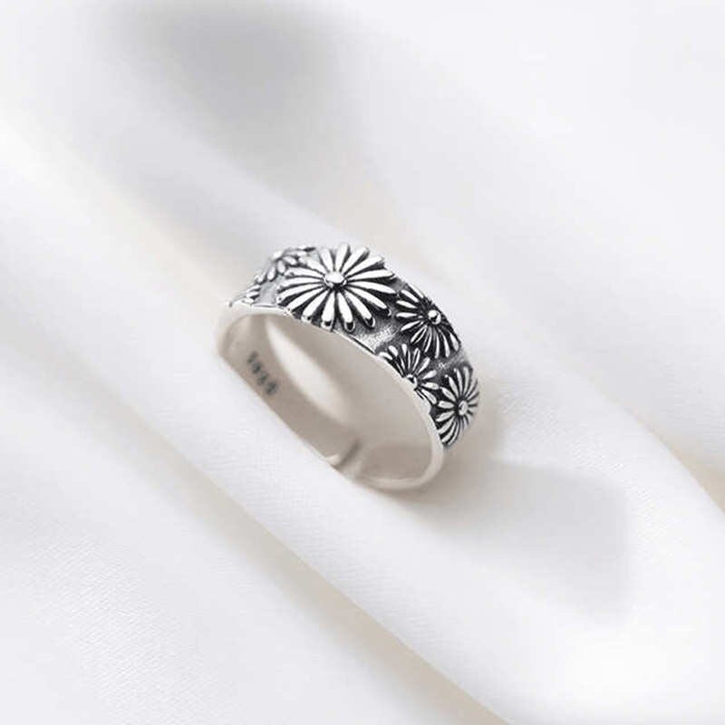 Inzatt real 925 sterling silber blumen-pflanzen-verstellbarer ring für damen party vintage feiner schmuck minimalistische accessoires