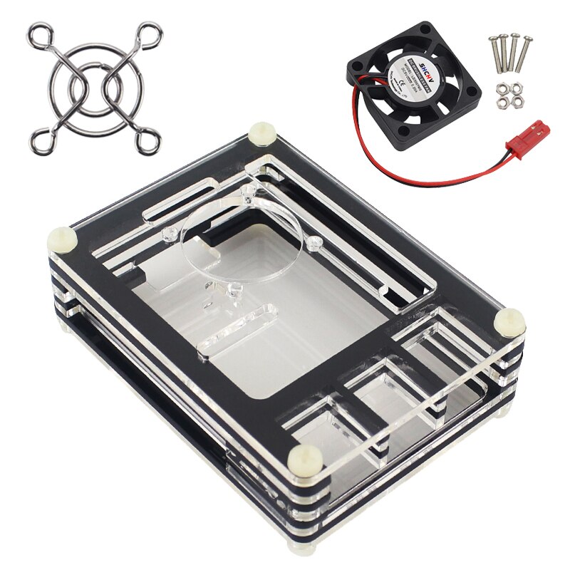 Raspberry Pi 4 Carcasa de acrílico 9 capas Raspberry Pi 4B caja negra y caja transparente + enfriador para Raspberry Pi 4 Modelo B: Kit 2