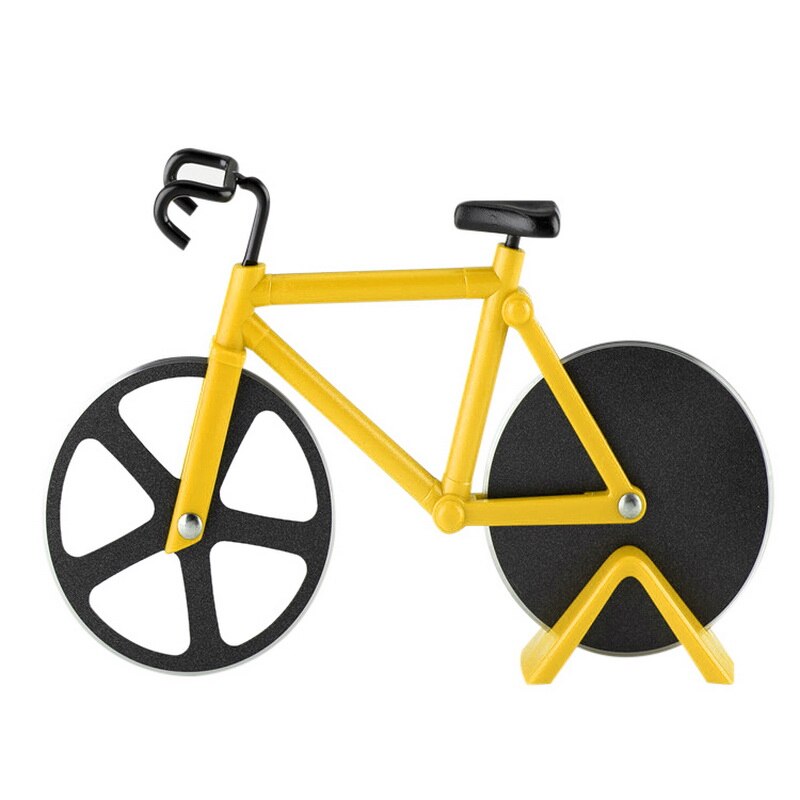 Nowy rodzaj stali nierdzewnej nóż robić pizzy dwukołowy kształt roweru projekt nóż robić pizzy narzędzie robić pizzy wioślarz okrągły nóż robić pizzy nóż robić pizzy: żółty