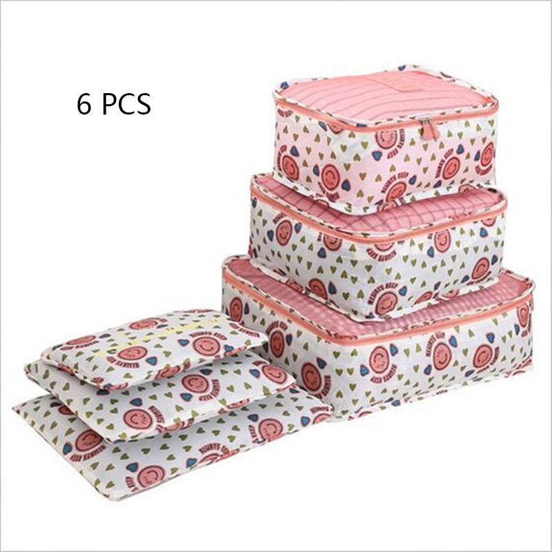 Oneup 7 st/set högkvalitativ resväska organisatör skor organisatörsset bagageorganisatör tvättpåsar packset reseförvaringsväska: Rosa b
