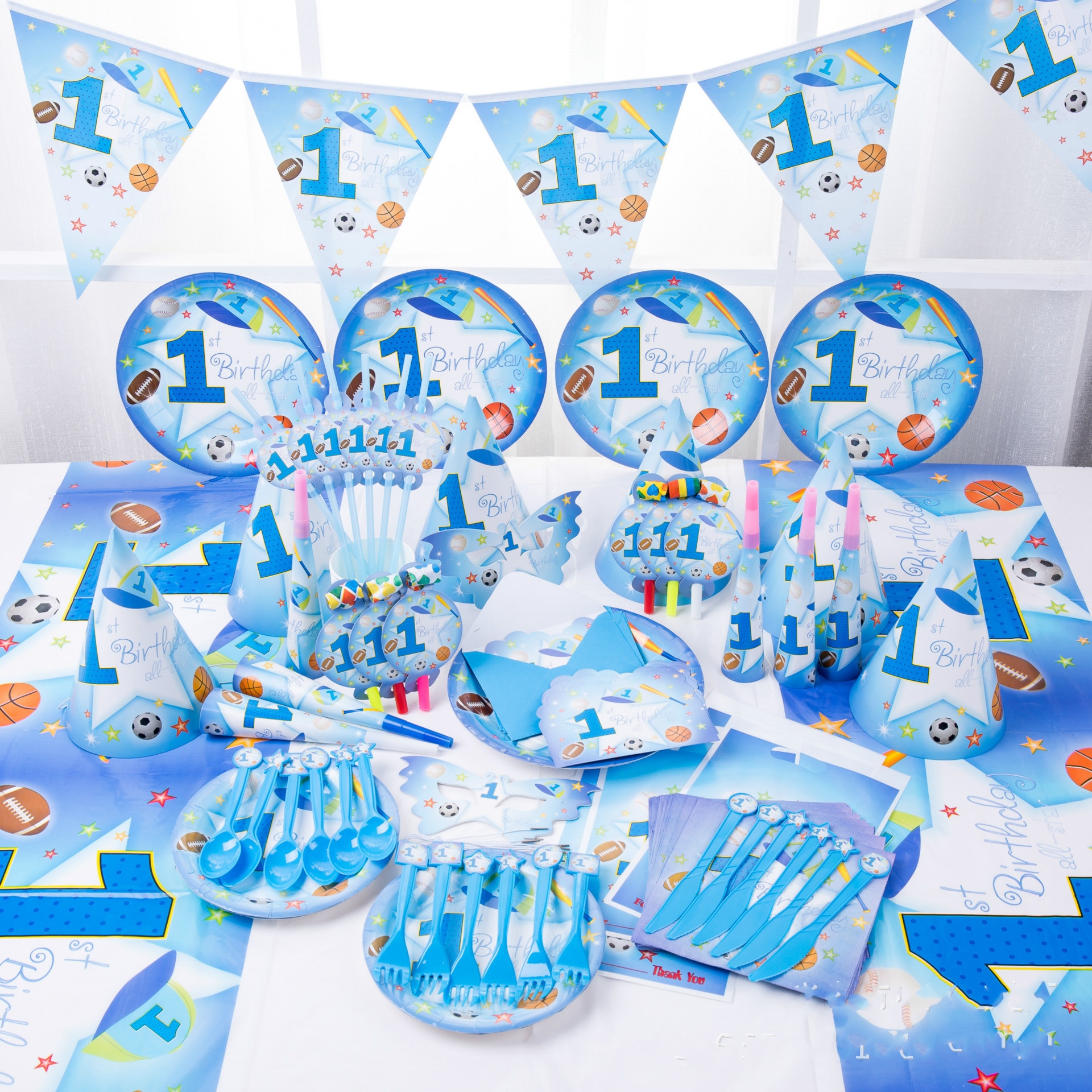 Baby party leveranser set blå sport pojke tema födelsedagsfest leveranser baby barn fest leveranser set