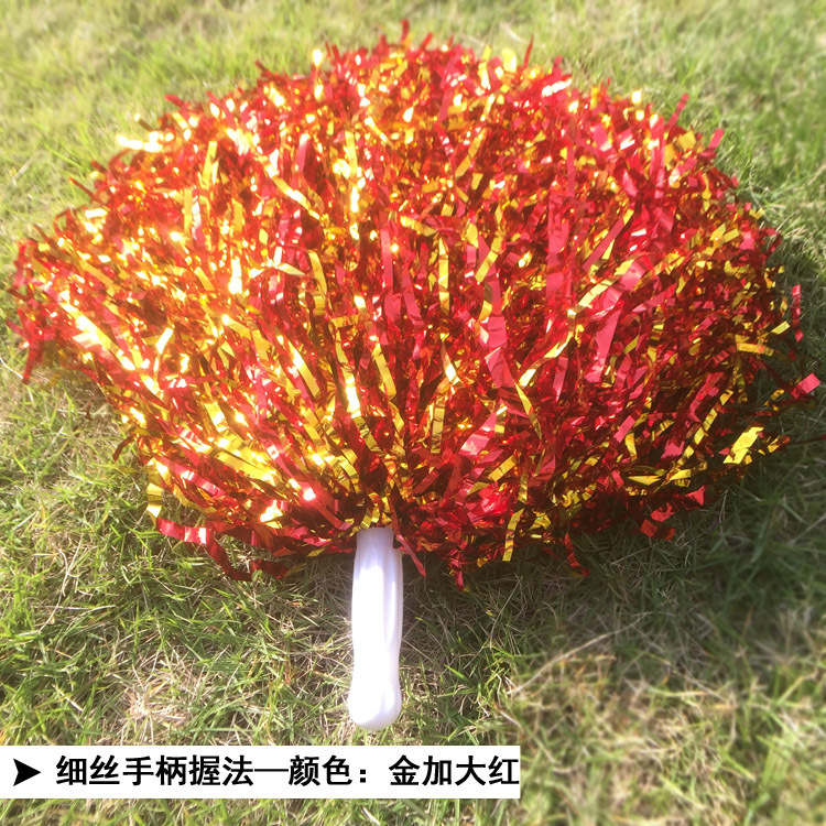 25-30CM Girl Pom Poms Sparkly Filament Hand Flower Cheerleader Holding Pompom Cheerleader Flower Ball Dance Game Cheer Props: glod-red-handle