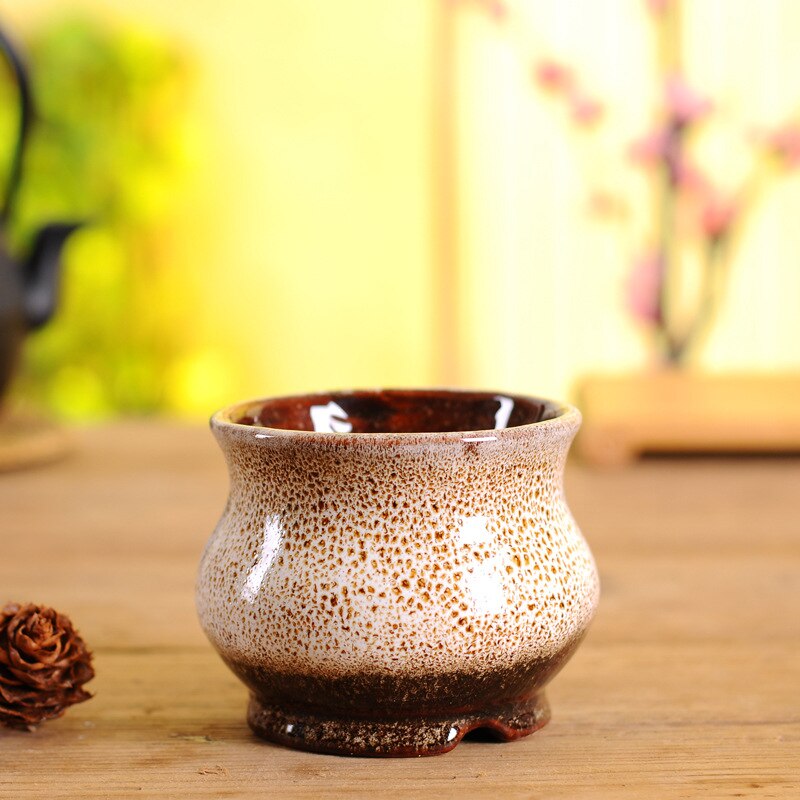 Kinesisk stil flekkete blomsterpotte bonsaipotter i porselen for sukkulentplanter dekorative planter i keramisk blomsterpotte for hjem og hage: Hvit