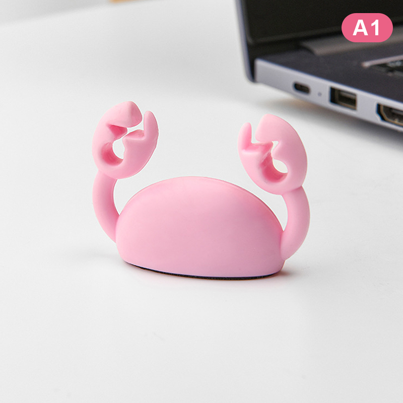 Cute Crab Cable Organizer Clip Data Cable Stand Mobile Phone Charging Cable Organizers Fixer Desk Self-Adhesive Wire Tidy Holder: Red