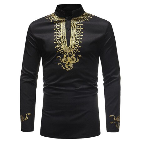 Zomer Heren Smoking Shirts Lange Mouwen Afrikaanse Land Stijl Zwart Casual Mid Oost Mens Shirt Voor Man XXXL b362: L