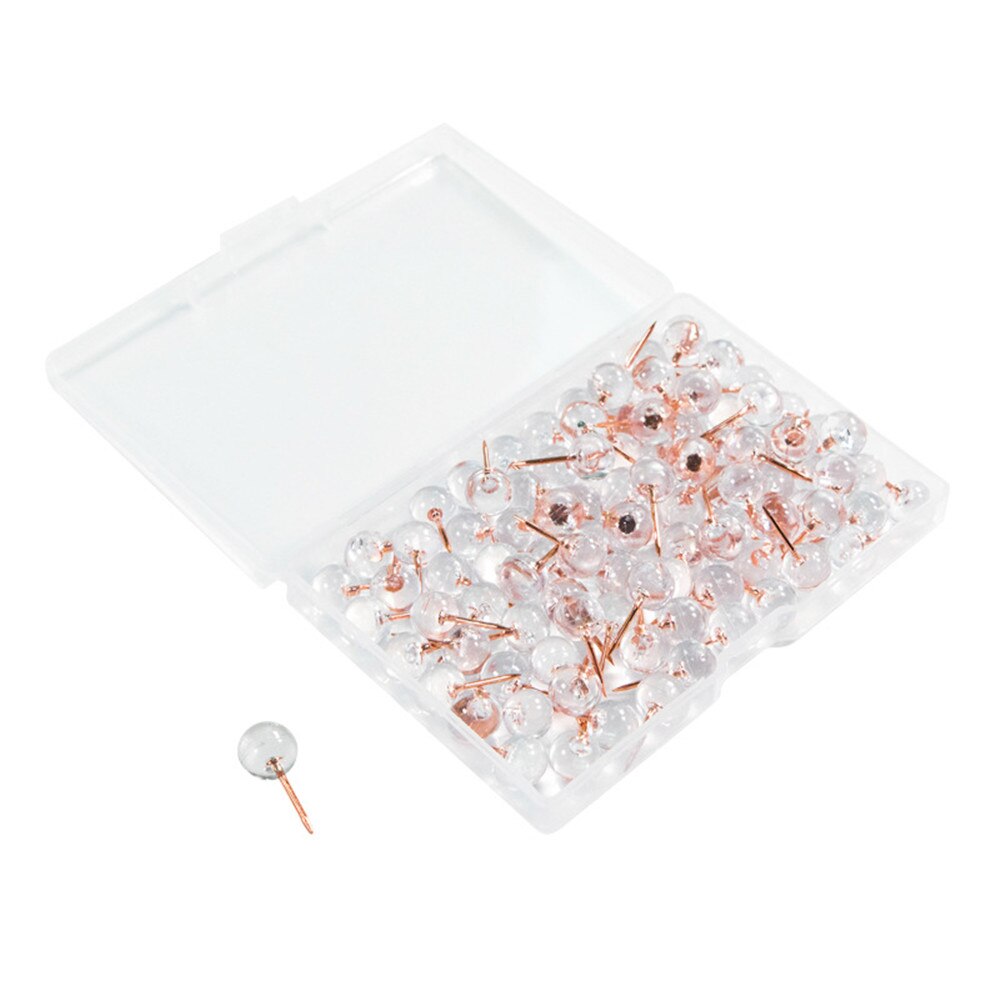 100pcs/box Rose Gold Thumbtack Push Pins Acrylic Head with Steel Point Cork Board Safety Pins Office Binding Accessories