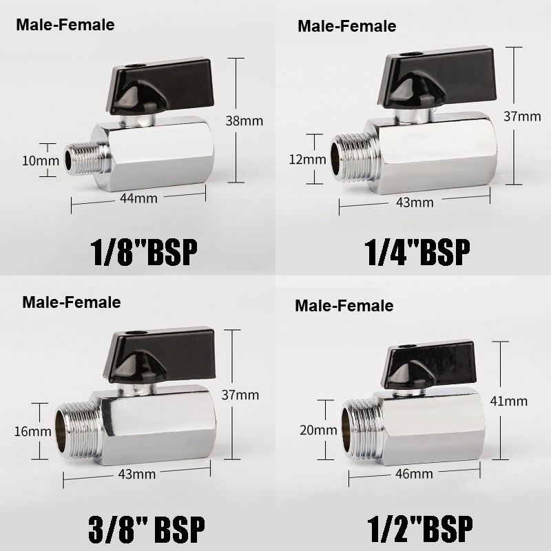 Brass Ball Valve 1/8" 1/4" 3/8" 1/2" BSP Threaded Mini Male To Female Air Compressor Water Gas Oil Shut Off Valve
