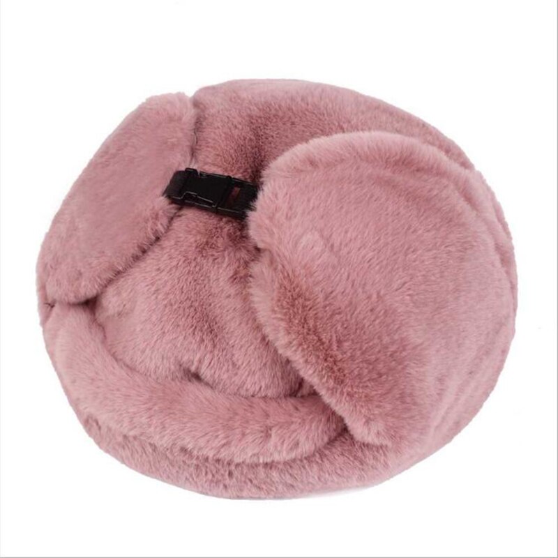 RoxCober Winter Fur Bomber Hats Russian Female Thicker Warm Hat Solid Pink Soft Windproof Ear Flap Ushanka Gorro Bomber Hat